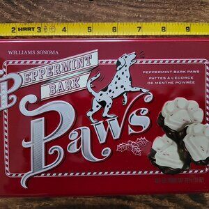 Williams Sonoma Paws Peppermint Bark Christmas Tin Box